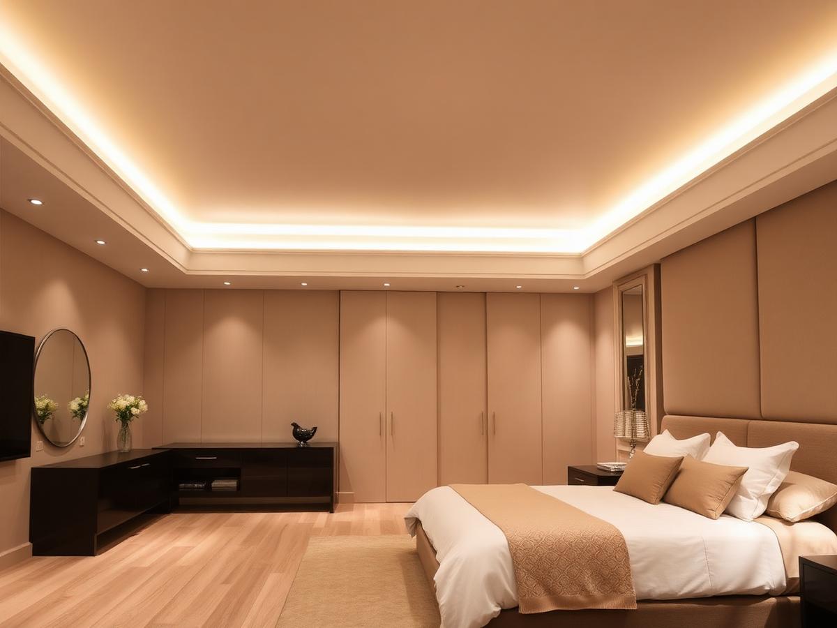 Apartamento de hotel com sanca em drywall e LED indireto