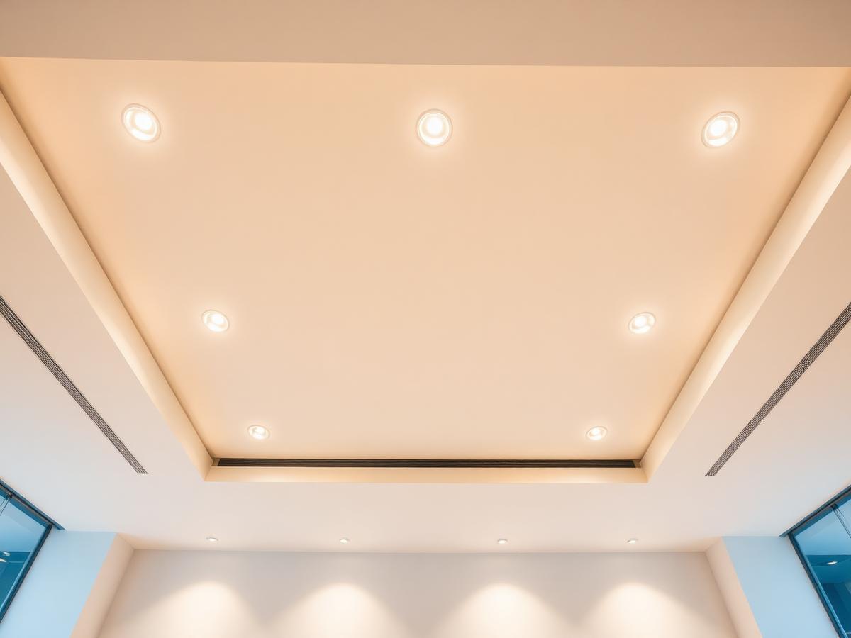 Forro de drywall reto com spots embutidos em ambiente residencial
